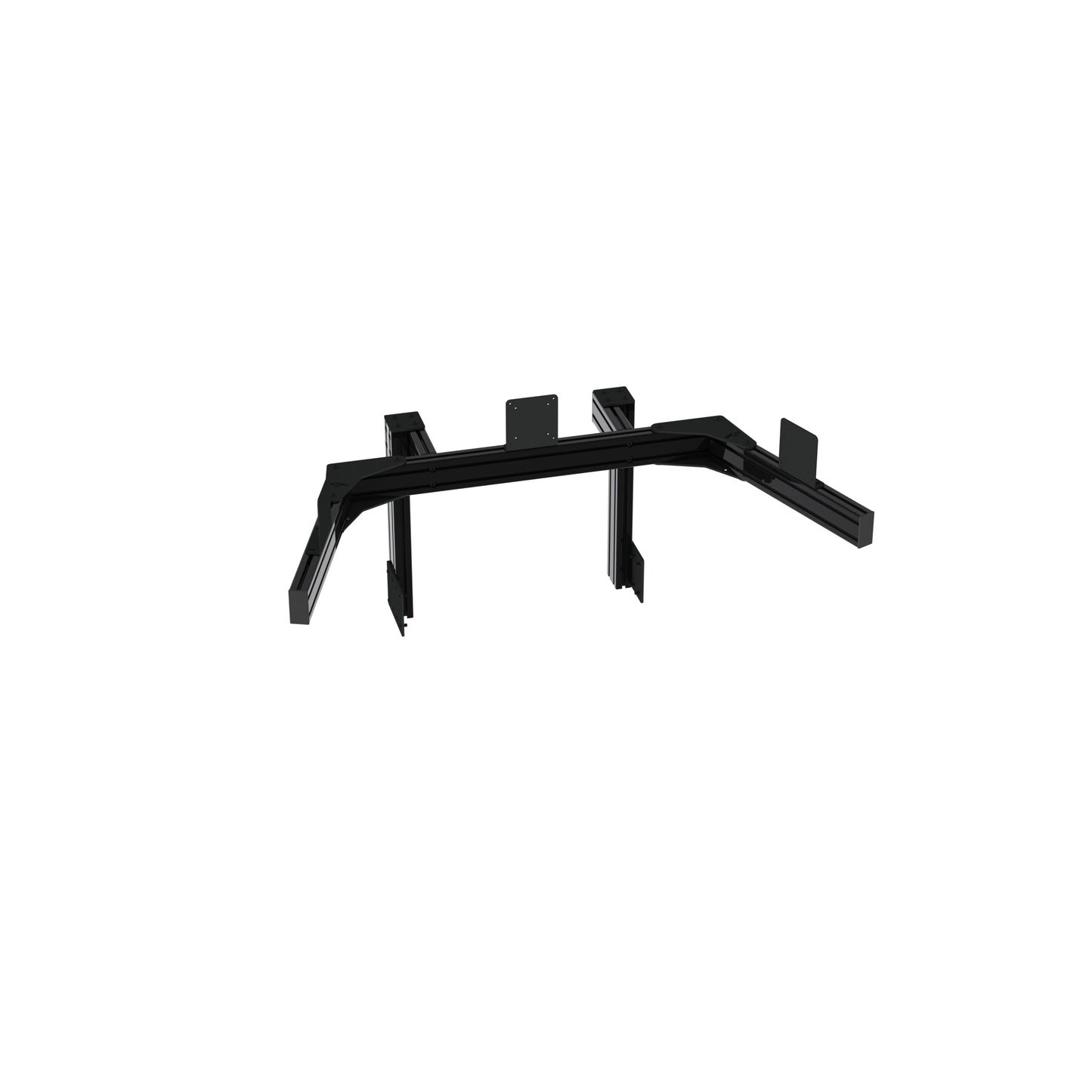 Integrerat stabilt skärmstativ för tre skärmar upp till 32", tillverkat av 40x80 aluminiumprofiler.